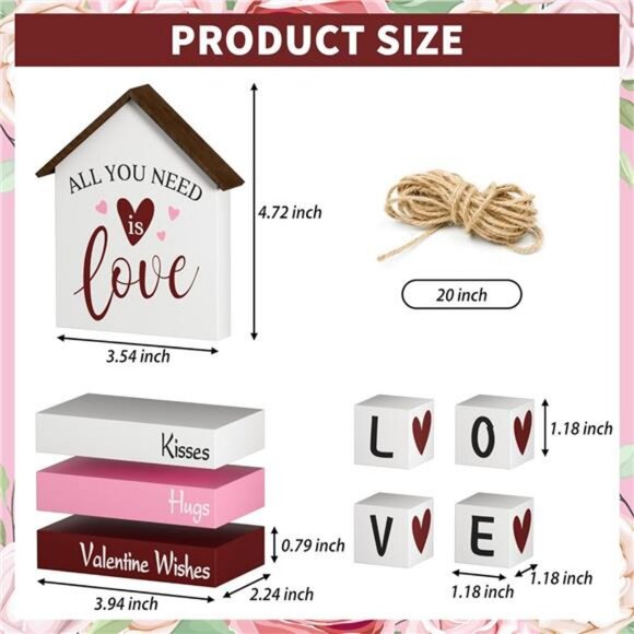 Valentine's Day Decorations Heart Faux Books, 8 Pcs Tiered Tray Book Stacks - Picture 3 of 8